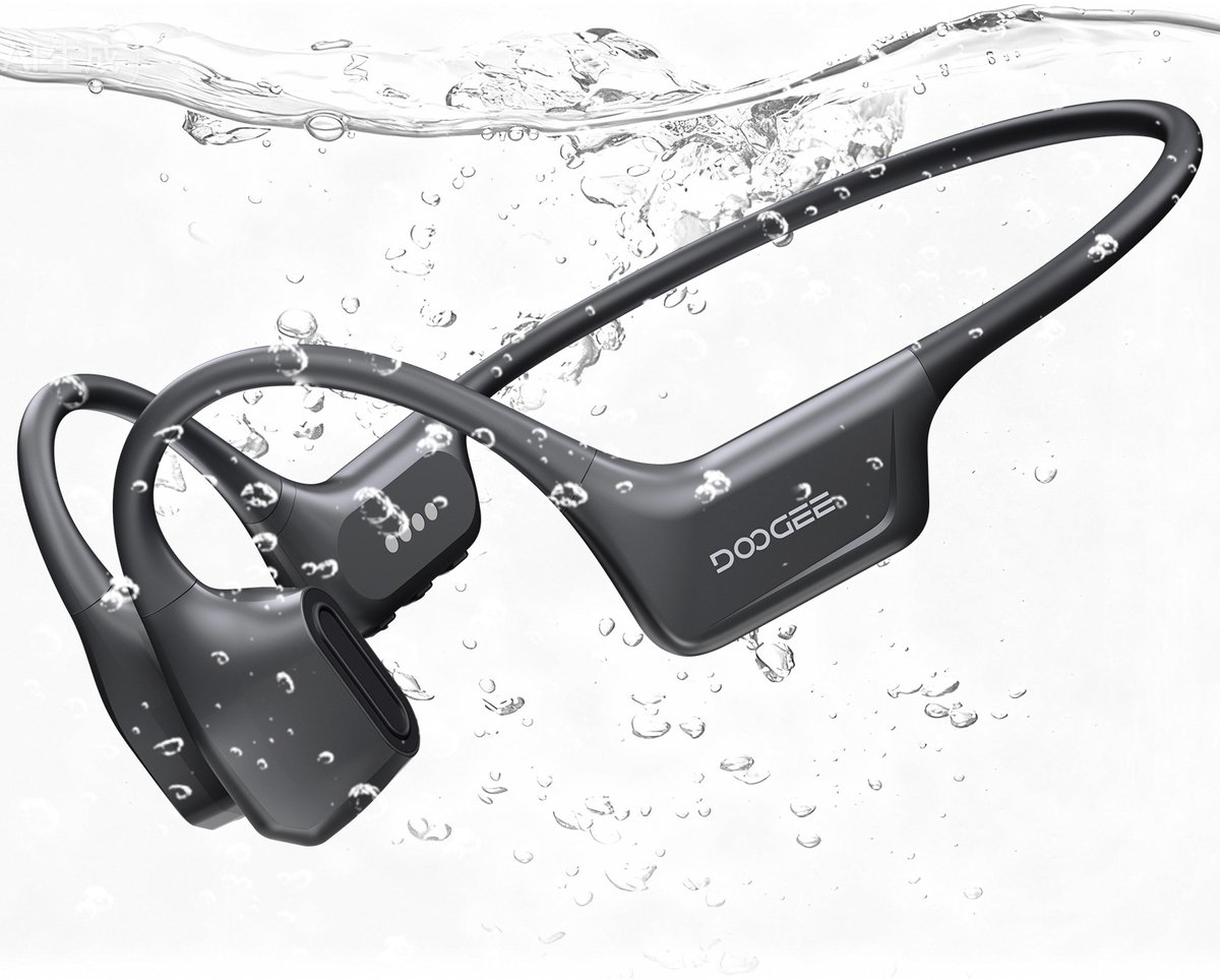 DOOGEE BoneAirSwim-IP68 waterdichte Zwemhoofdtelefoon- Boneconductie - headset- 10 uur batterijduur - Sportief hardlopen - Draadloze Bluetooth 5.4 - Open-oorontwerp - 64 GB MP3 dual-mode - Geschikt voor fietsen, onderwaterzwemmen, fitness