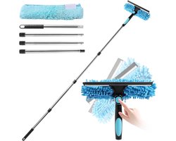 Verlengbare Raamreiniger, 2-in-1 Set met Microvezeldoek, 270° Draaibare Telescoop, Verstelbaar tot 160 cm, Ideaal voor Hoge Ramen en Auto's, Effectieve Raamreiniging en Gebruiksgemak