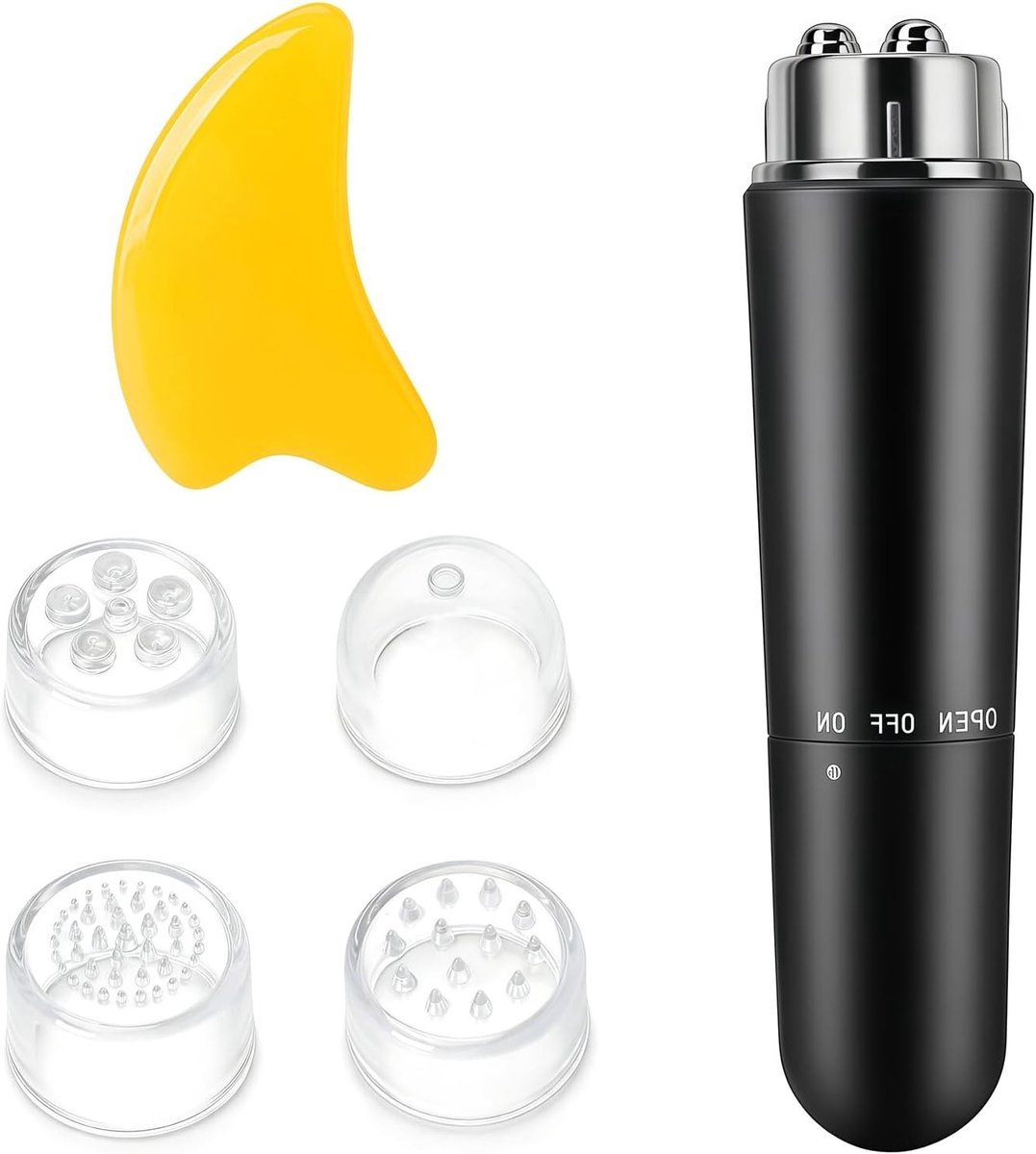 4-in-1 Elektrische Gezichtsmassager voor Acupressuur, Mini Massager voor Spierpijnverlichting en Ontspanning (Zwart)