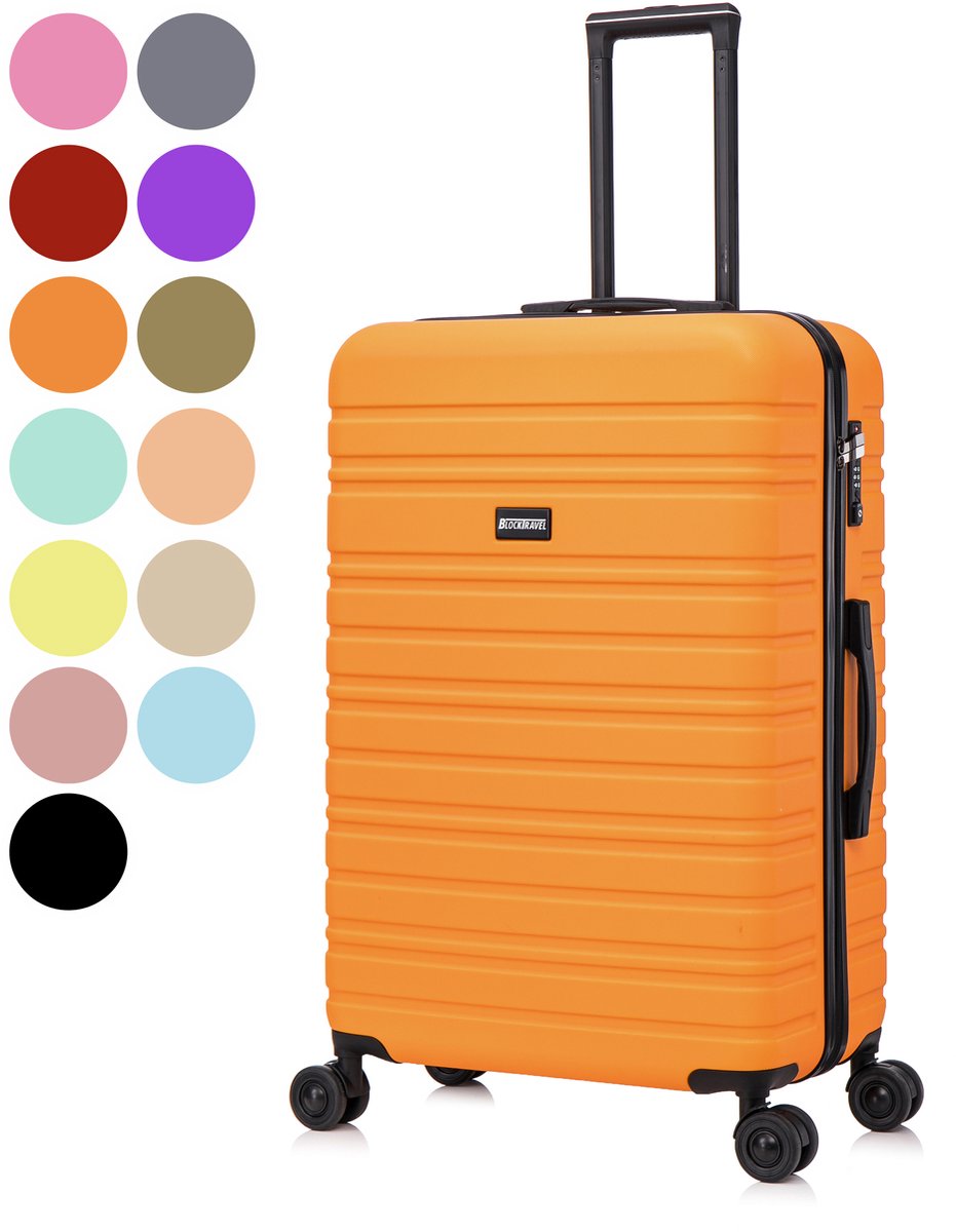 BlockTravel® Reiskoffer Groot 95 Liter - Harde Koffer met Wielen - Ruimbagage Koffer XL - TSA-slot - 4 Spinner Wielen - Lichtgewicht Valies - Oranje