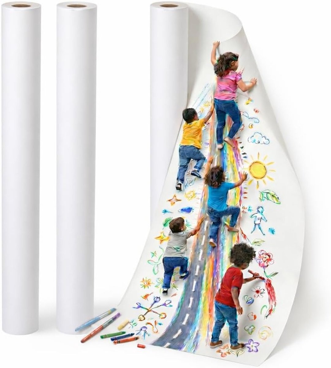 Tekenpapier Rol van 44 cm x 15 m, 70 g/m², Extra Dikte, Geschikt voor Kinderen, School en Schilderen, Ideaal voor Pens, Markers en Verf
