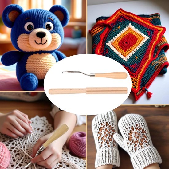 Set van 2 houten gebogen haakgereedschappen voor latch hook, ideaal voor tapijt maken, borduren en haken van Merkloos — afbeelding 2