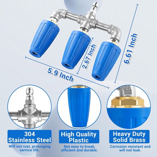 Hogedrukreiniger met 360 graden draaibare straal, 3-in-1 turbinemondstuk, 2,0 inch opening, 4000 PSI en 1/4 inch snelkoppeling. van Merkloos	 — afbeelding 2