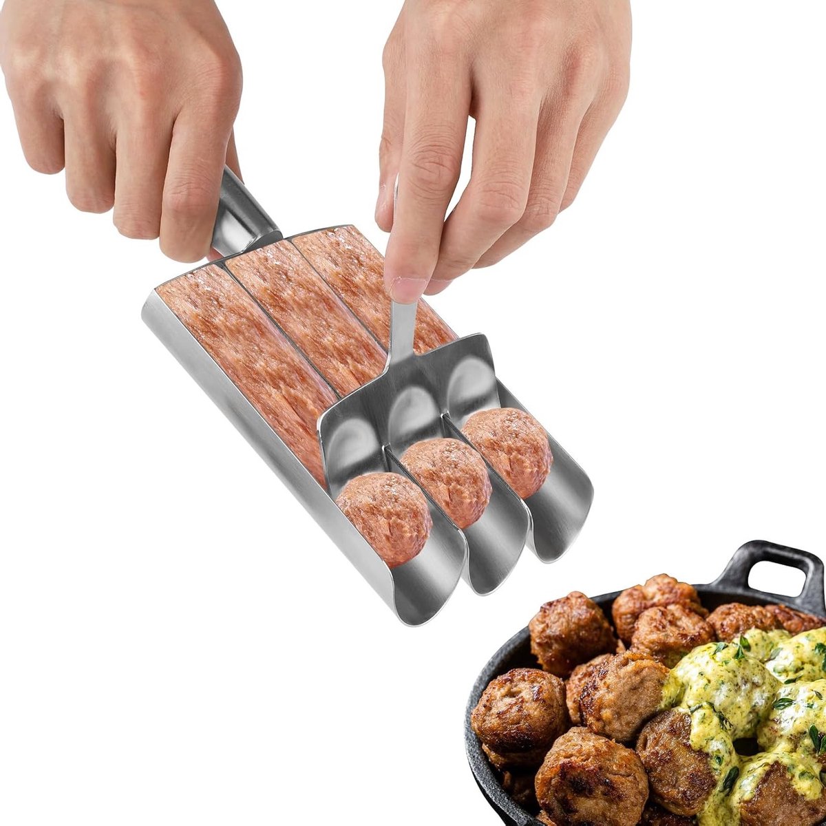Handmatige Drievoudige Gehaktbalmaker met Snijder - Creatieve Keukenhulpmiddelen voor Snelle Gehaktballen, Koekjes en Sorbet