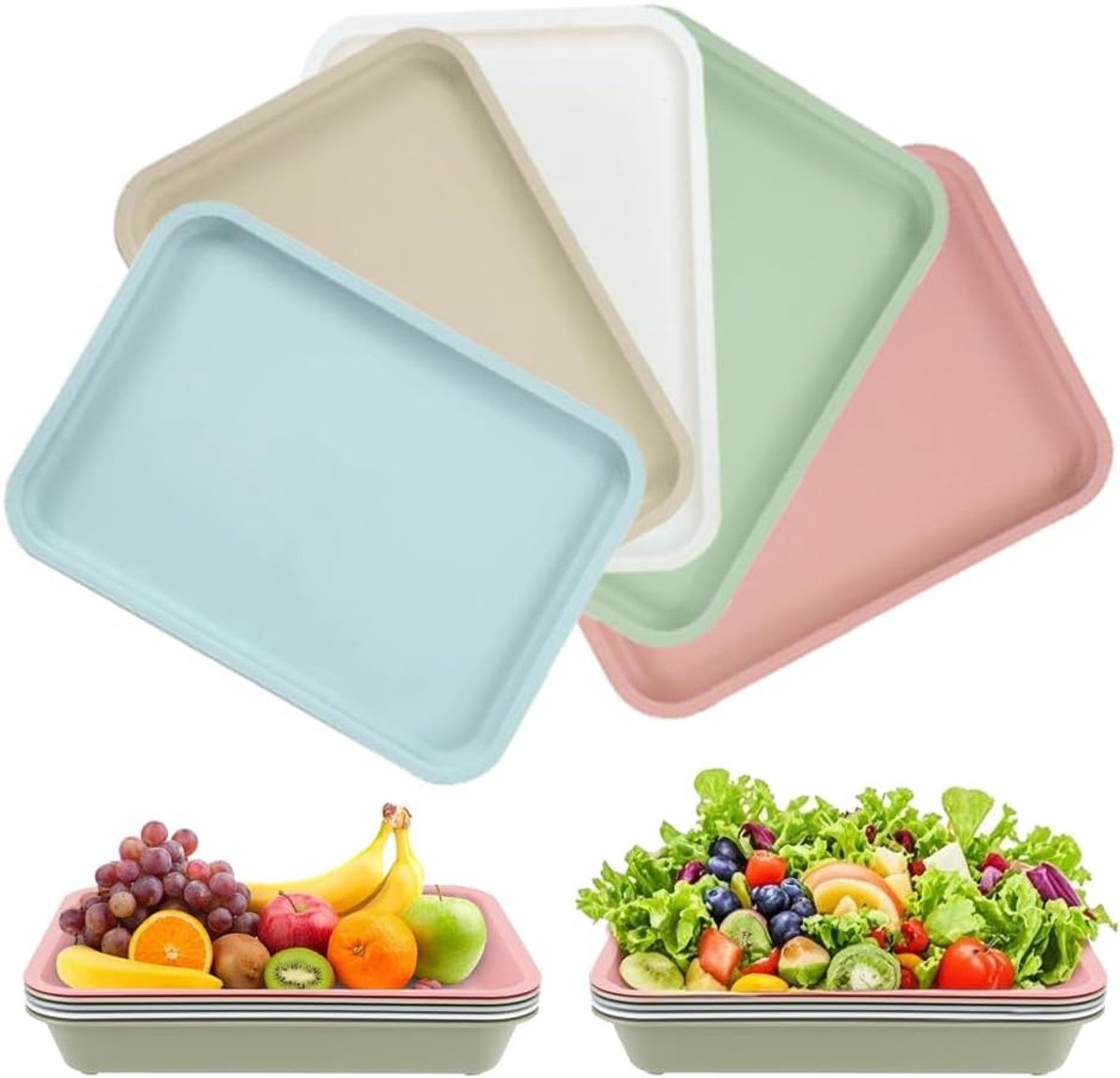 JeiibrZui Kunststof Dienblad Set -36.5 x 26.5 cm - 5 Stuks - Scandinavische Kleuren - Rechthoekig Serveerblad voor Keuken Café en Restaurant