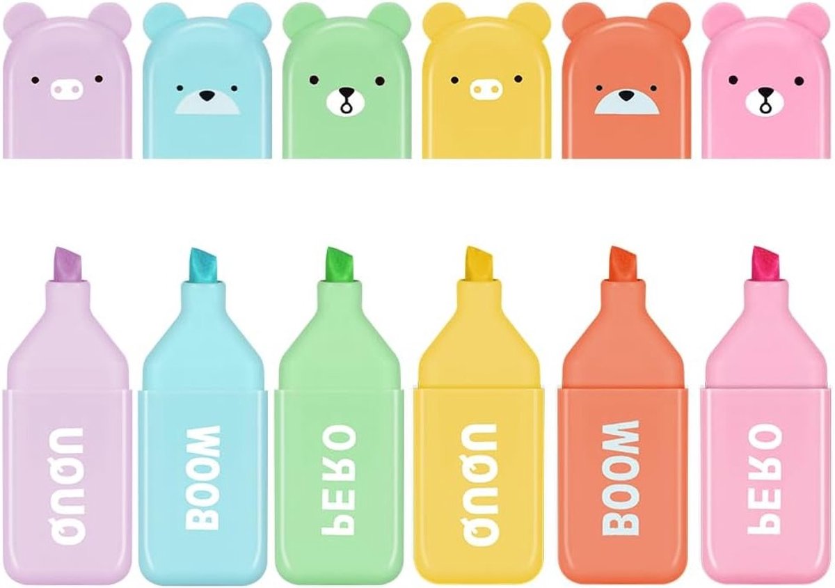 Set van 6 Hooglighters in Diverse Kleuren, Duurzaam en Ideaal voor School, Thuis en Werk, Brede Punt Markers voor Gemakkelijk Markeren en Kleurgebruik