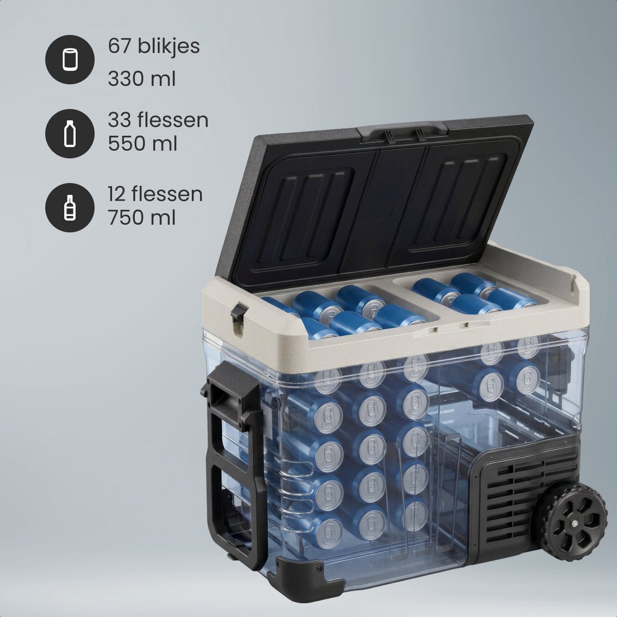 Auronic Elektrische Koelbox - Compressor - 2 Zones - 45L - 12/24V en 240V - Koelen en Vriezen - Camping Koelkast - Frigobox Auto - Met Wielen en Hendel - Zwart — afbeelding 6