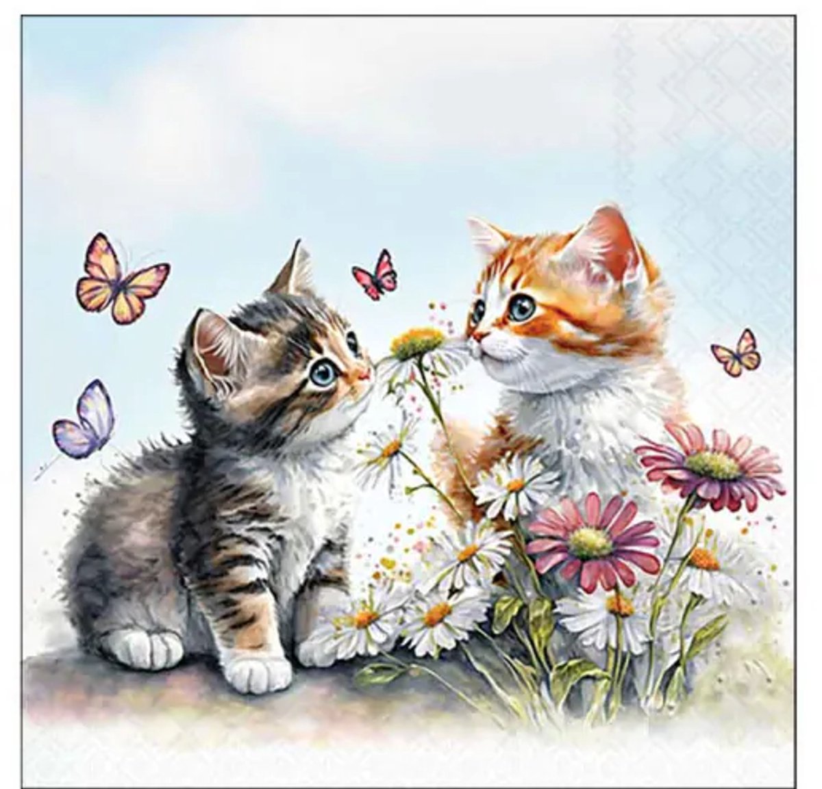 Ambiente - Servetten - Kittens in Flower Field - 25 x 25 cm