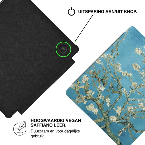 Lunso Geschikt voor Kobo Libra Colour hoes (7 inch) - Vegan Saffiano Leren sleepcover - Van Gogh Amandelbloesem van Merkloos — afbeelding 3