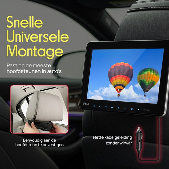 Pyle Universal Car Dual Headrest Monitor - 9.4 Inch Vehicle Multimedia CD DVD Player with Wireless Headphones - Audio Video Entertainment w/HDMI, Wide TV LCD Screen, Mounting Bracket - PLHRDVD90KT van Pyle — afbeelding 3