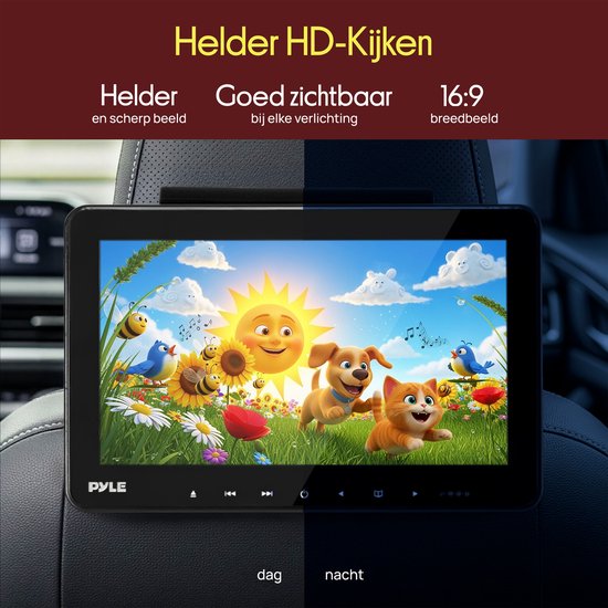 Pyle Universal Car Dual Headrest Monitor - 9.4 Inch Vehicle Multimedia CD DVD Player with Wireless Headphones - Audio Video Entertainment w/HDMI, Wide TV LCD Screen, Mounting Bracket - PLHRDVD90KT van Pyle — afbeelding 4