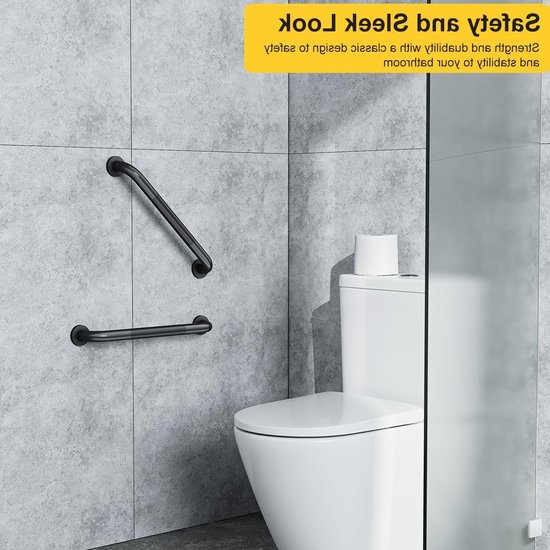2-Pack 16 Inch Matte Zwarte Douche Steunbeugel, RVS Muurbevestiging, Veiligheidsbeugel voor Badkamer en Balansondersteuning — afbeelding 4