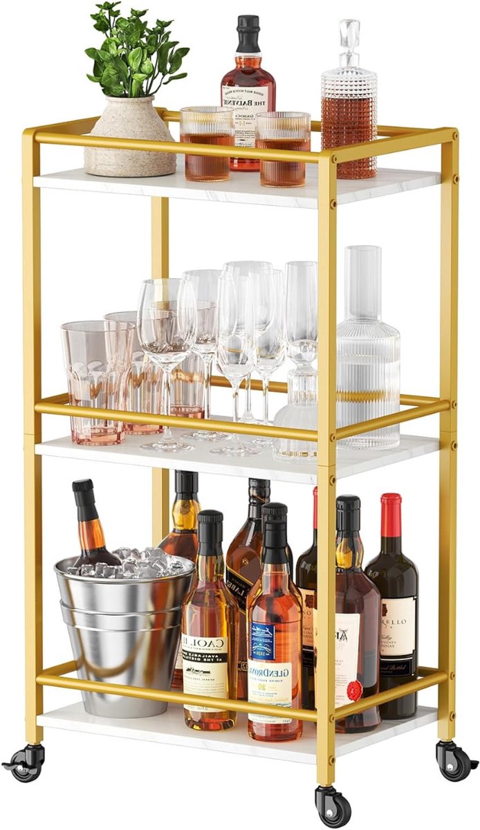 Bol.com Stellar Bar Wagen - Barwagen met Wielen - Thee Serveerwagen - Keuken Cocktail Wijn Wagen - Barwagen met Wielen - Goud - ... aanbieding