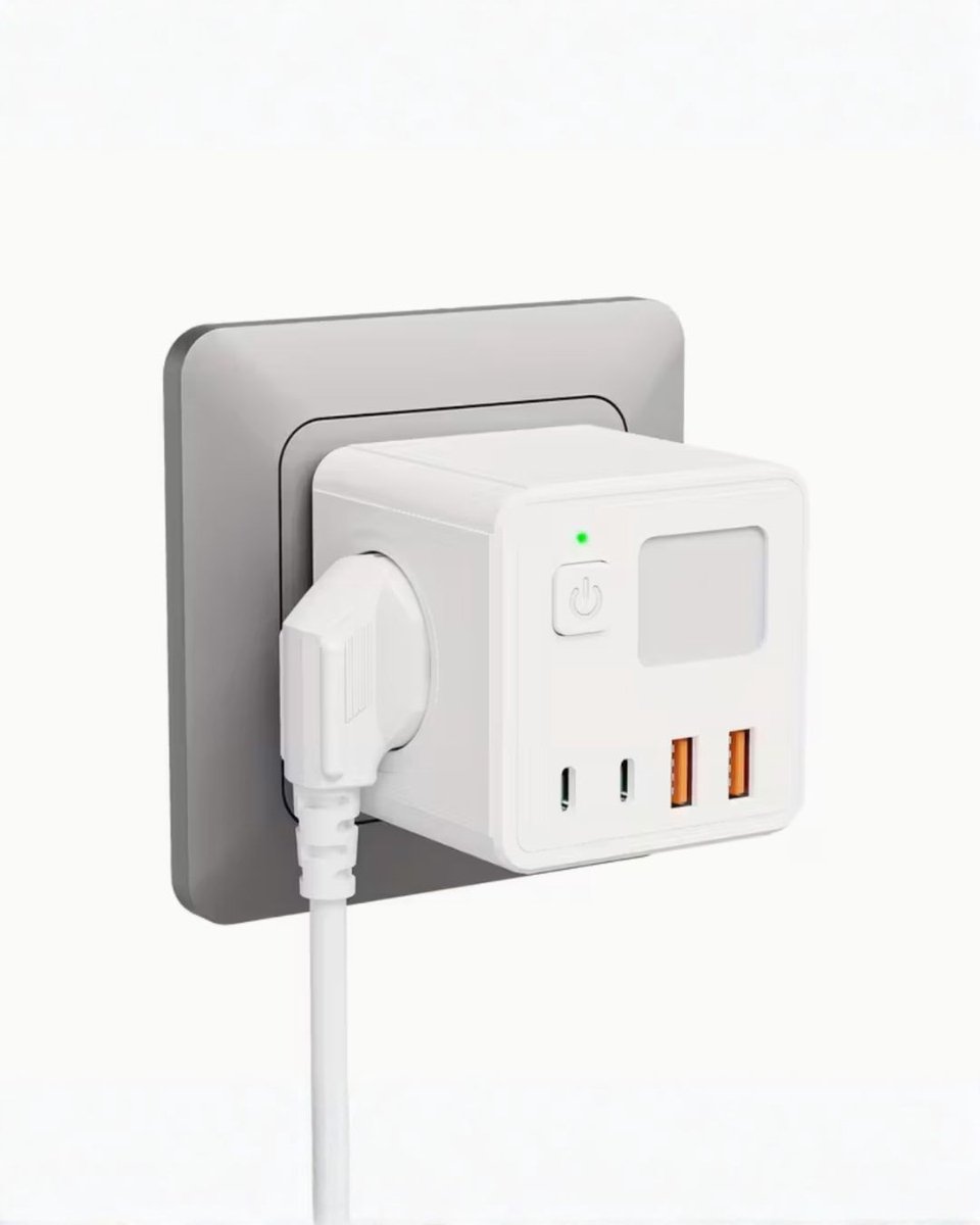 PowerHub - 8-in-1 Stekkerdoos EU - 3 Stopcontacten + USB & USB-C - Dimbaar Nachtlampje - Voor Thuis, Kantoor & Reizen (WIT)