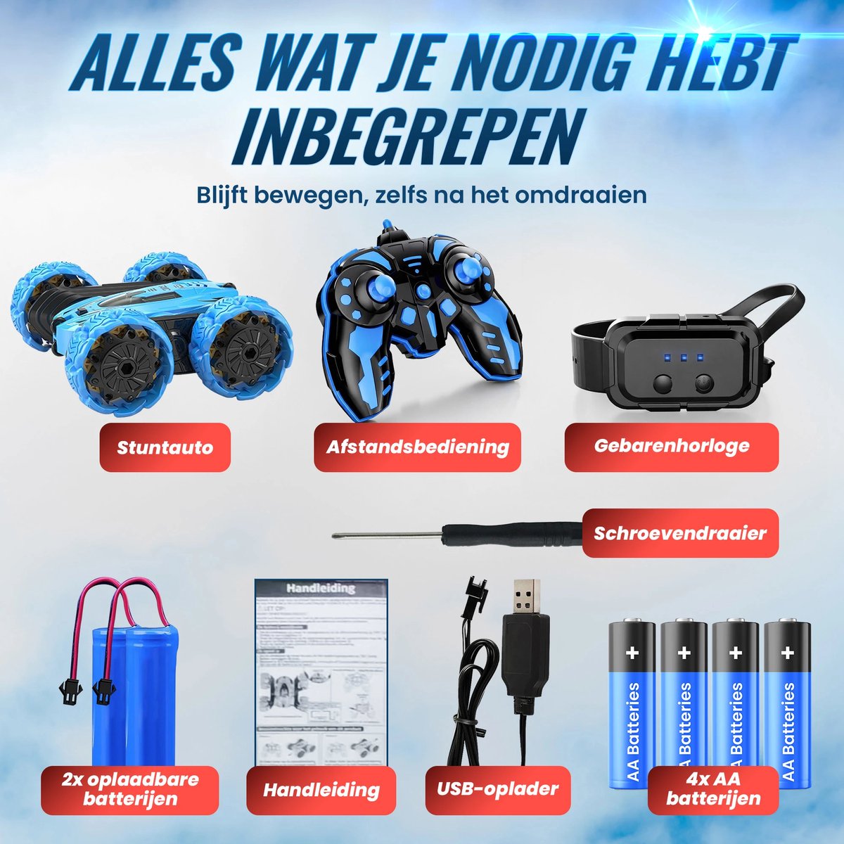 Activepiece® Bestuurbare Auto - voor Jongens - RC Auto - Off-road - 360° Stunt Car - Drift - Afstandsbestuurbare Auto - voor Buiten - Radiografisch Speelgoed - Incl Extra Accu, 4 Batterijen & Nederlandstalige Handleiding — afbeelding 4