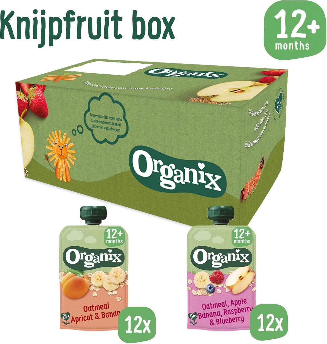 Organix Knijpfruit box 12+ Maanden - 24 stuks - 100% Biologisch - Knijpzakje Peuter