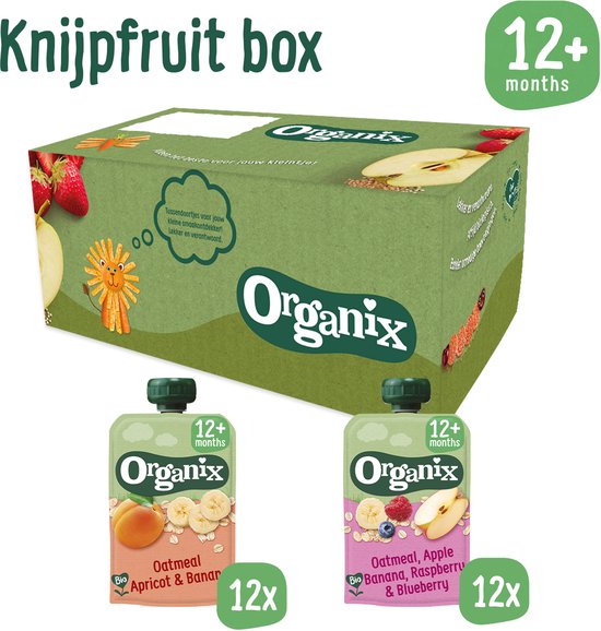 Organix Knijpfruit box 12+ Maanden - 24 stuks - 100% Biologisch - Knijpzakje Peuter