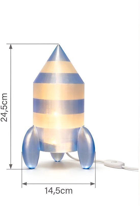 Rocket Nachtlampje voor Kinderen - LED Space Lamp - Zacht Warm Licht - Tafellamp Kinderkamer - Met Snoer & Schakelaar - Blauw/Wit — afbeelding 3
