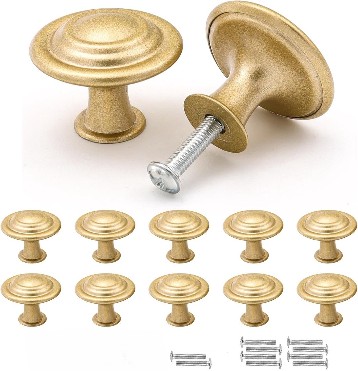 Meubelknoppen - Goud Mat Vintage Kastenknoppen - 10 Stuks 30mm - Zinklegering Ladeknoppen met Schroeven - Voor Commodes en Kledingkasten - Modern Retro Design