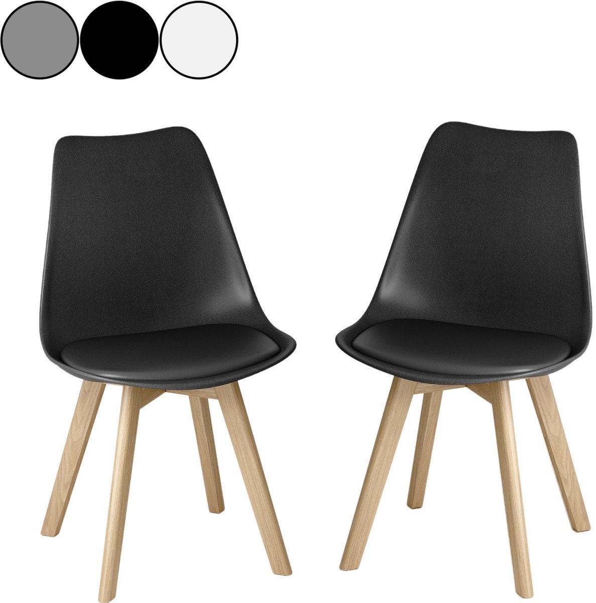 Bealife TB18 Eetkamerstoel - Set van 2 - Kuipstoel – Beukenhouten onderstel – Zwart