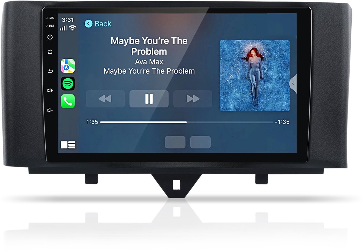 Hexinex Octa-Core autoradio Geschikt voor Smart Fortwo 451 2010-2015 - Draadloos CarPlay, Android Auto, GPS Navi, Android 15, multimediaspeler, Android 15, 4GB+64GB