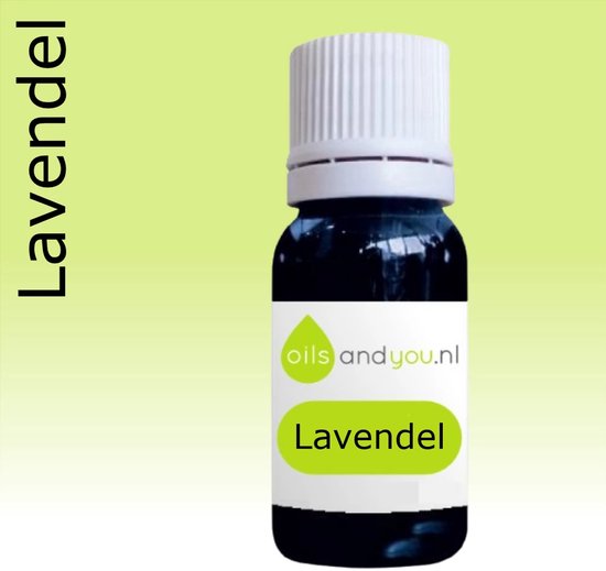 Flesje lavendelolie van Oils & You met een witte dop en een wit label met groene tekst 'Lavendel'.