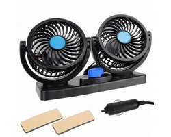 Dubbele Auto Ventilator - 12V Ventilator - Dubbele Kop & 2 Snelheden - 360° Draaibaar & Energiebesparend - Stil & Compact - Voor Auto, Camper & SUV