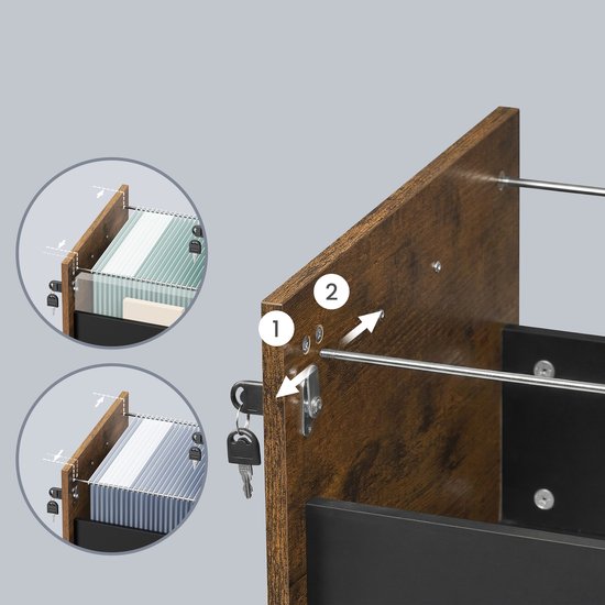 Twee detailweergaven van de montage van een lade, met sleutels. Houten textuur.