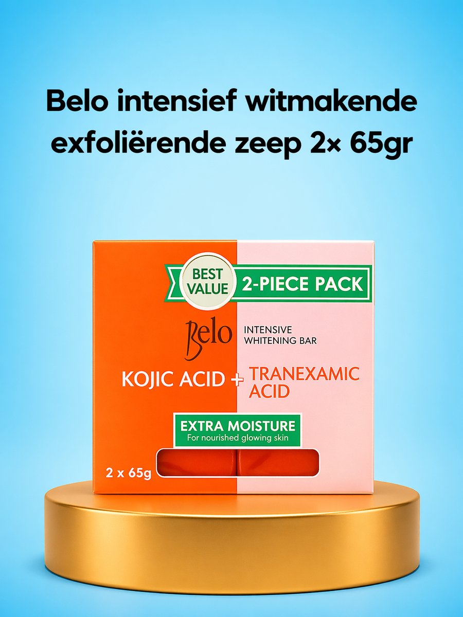 Belo Intensive Whitening Soap Extra Moisture – 2×65 g – Verhelderende & Hydraterende Zeep – Helpt Donkere Vlekken te verminderen, Egaliseert de Huidtint & Hydrateert Intensief – Voor een Zachte, Gladde & Stralende Huid