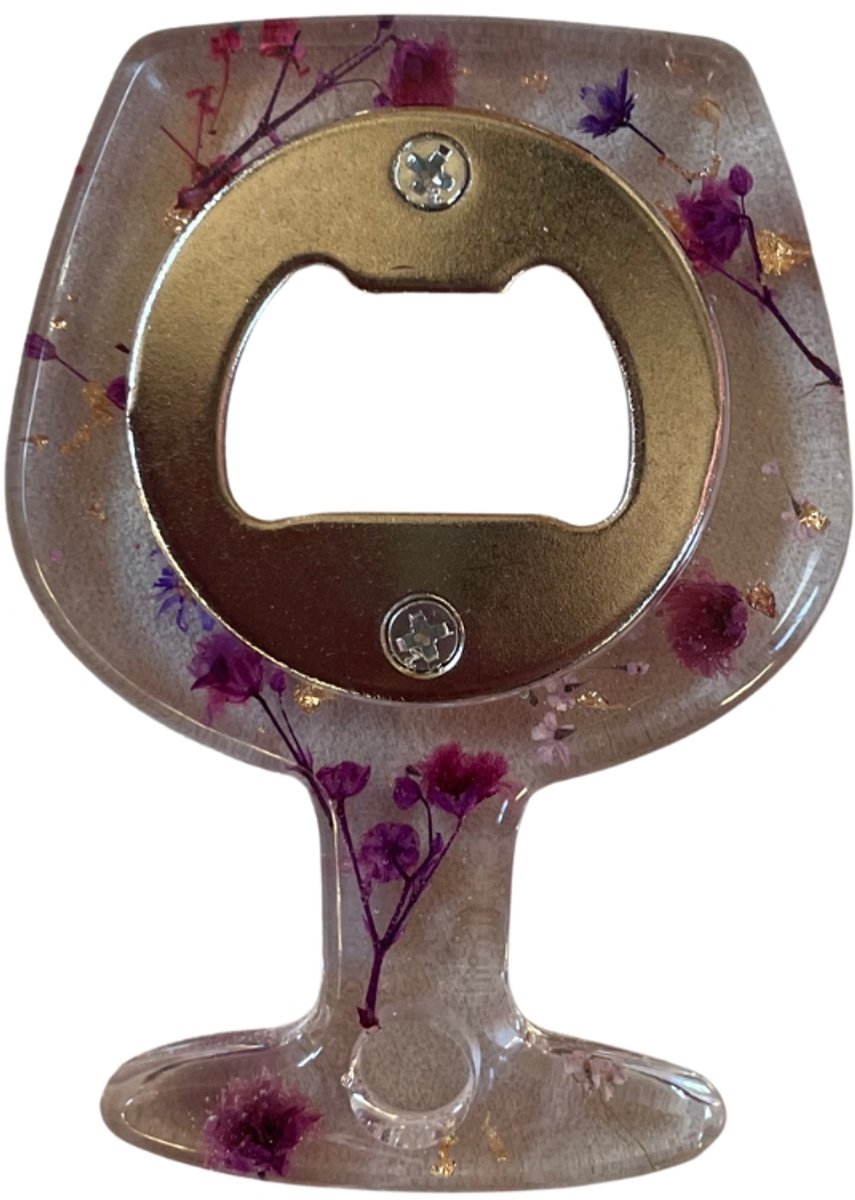 Wijnglas Flesopener - Bloemen - Moederdag / Moederdagcadeau - Handgemaakt - Paars