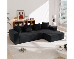 FloraGrace Hoekbank 261 x 146 cm - Modulair Met Chaise Longue En Diepe Zitting - Woonkamer - Corduroy - Zwart