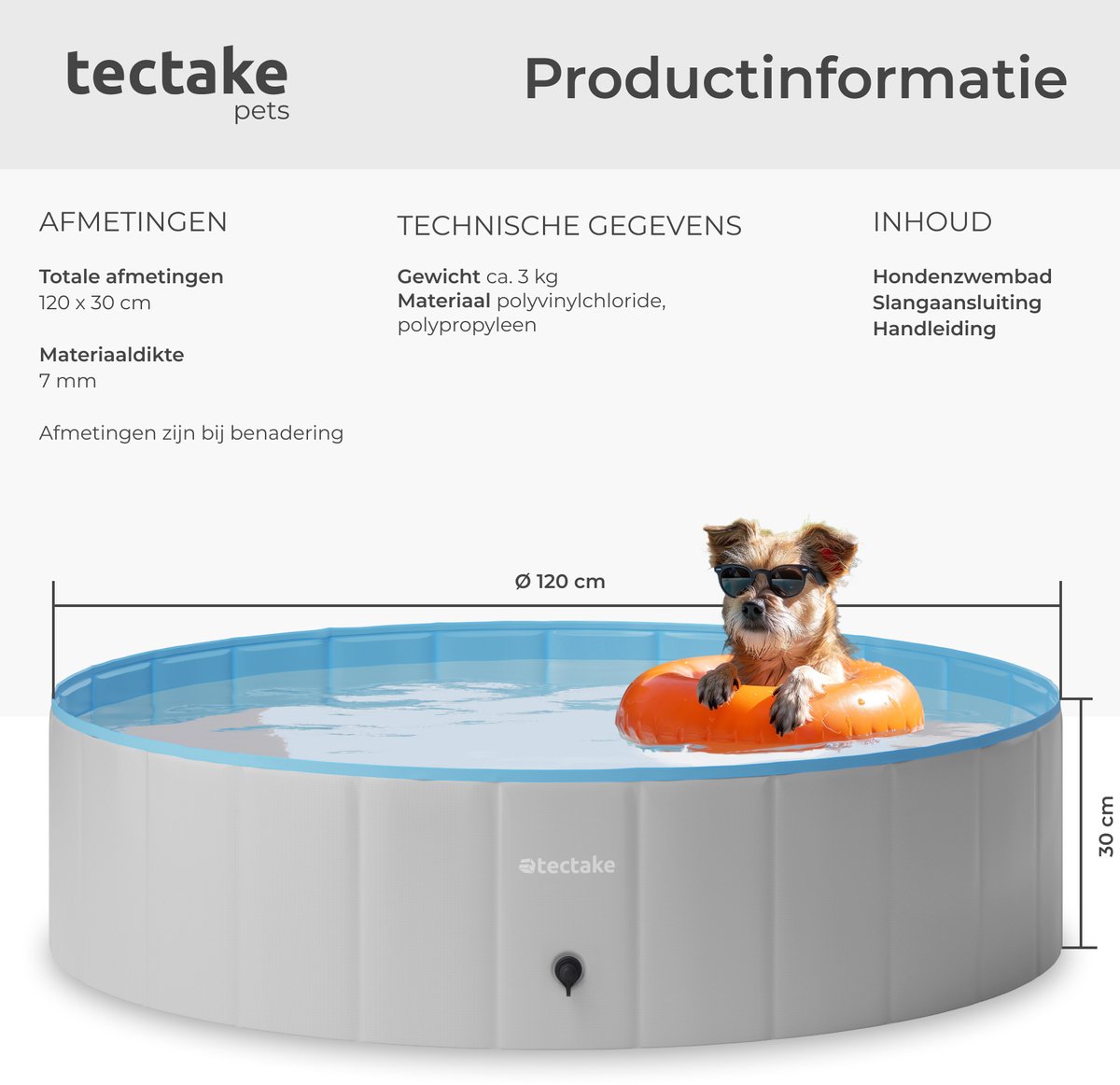 tectake® Hondenzwembad - Hondenpool- Zwembad voor honden - Ballenbak - Opvouwbaar - ⌀120 cm - Extra stevig - Eenvoudig te vullen en te legen thumbnail 4