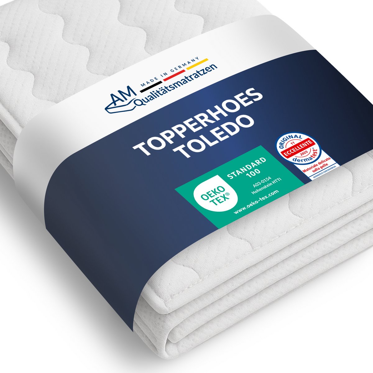 AM Qualitätsmatratzen topper hoes 180 x 200 cm 4-6 cm kernhoogte - Made in Germany & Oeko-TEX keurmerk - Allergisch topper hoes van dubbel laken met klimaatvezel gewatteerd & 4-zijdige ritssluiting Wit
