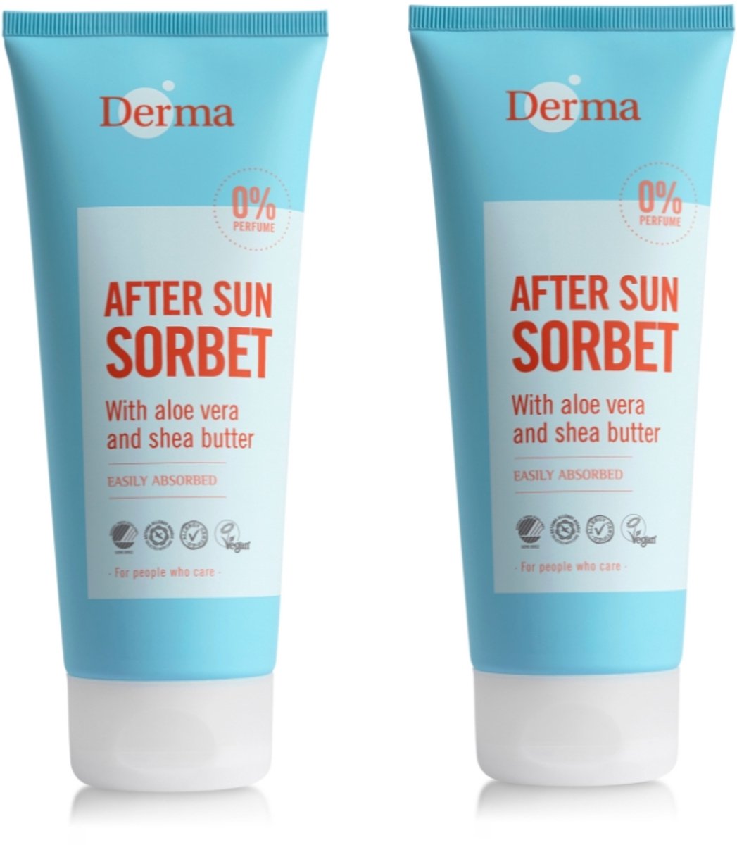 Derma After Sun Sorbet 2 x 200 ml - Snelle Absorptie - Met Aloe Vera Shea Butter en Amandelolie - AllergyCertified - Parfumvrij