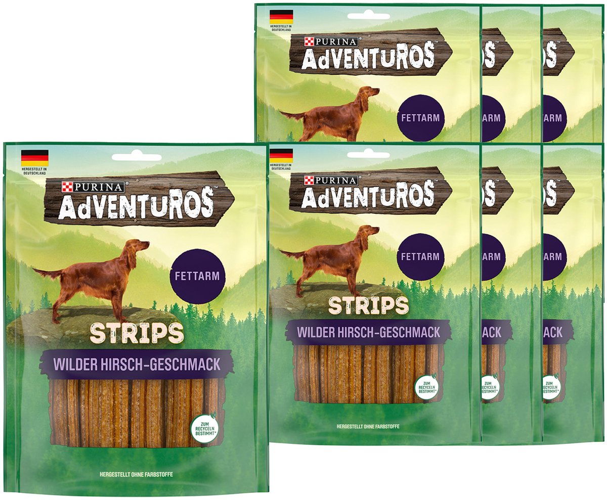 AdVENTuROS Strips hondenkoekjes, vetarm, met hertenvleessmaak 6 x 90 g