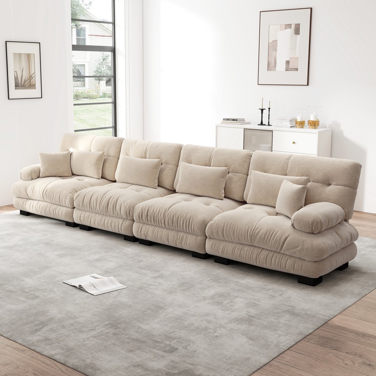 FloraGrace Hoekbank 4-Zits - Modulair Diepzit Sofa Met Zachte Bekleding - Voor Woonkamer O