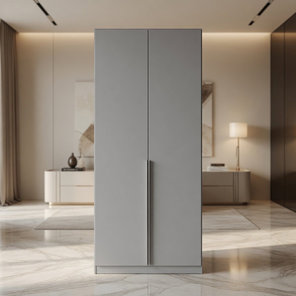 Alabama 2-Deurs Kledingkast 91 cm Zijdegrijs – Compacte Garderobekast voor Slaapkamer, Kinderkamer, Hal & Woonkamer – Met Verstelbare Planken, Kledingstang & Accessoire-indeling Basic – Mobili Bella