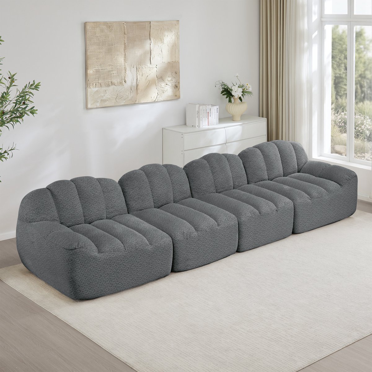 FloraGrace Hoekbank 4-Zits - Modulair Zonder Frame Met Diepe Zitting En Ottoman - Voor Woo
