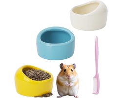 Set van 3 Keramische Voer- en Waterkommen voor Kleine Dieren, Geschikt voor Hamsters, Cavia's en Vogels, Inclusief Schoonmaakborstel