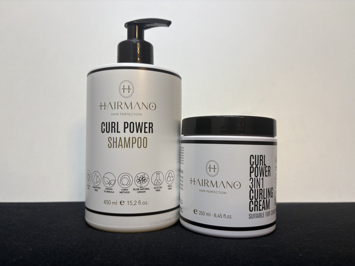 Hairmano Curl Power Set – Shampoo 450 ml + 3-in-1 Curl Cream 250 ml – Curly Girl Proof – Krullen, Hydratatie & Pluiscontrole