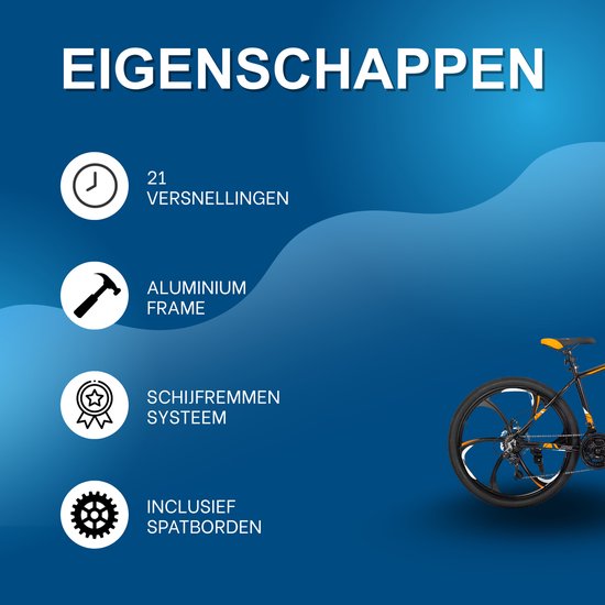 Mountainbike 66 cm - Voor Heren en Dames / Off-Road en Dagelijks Gebruik - 21 Versnellingen MTB met Dubbele Mechanische Schijfremmen - Aluminium Frame met Spatborden - Oranje van Merkloos — afbeelding 2
