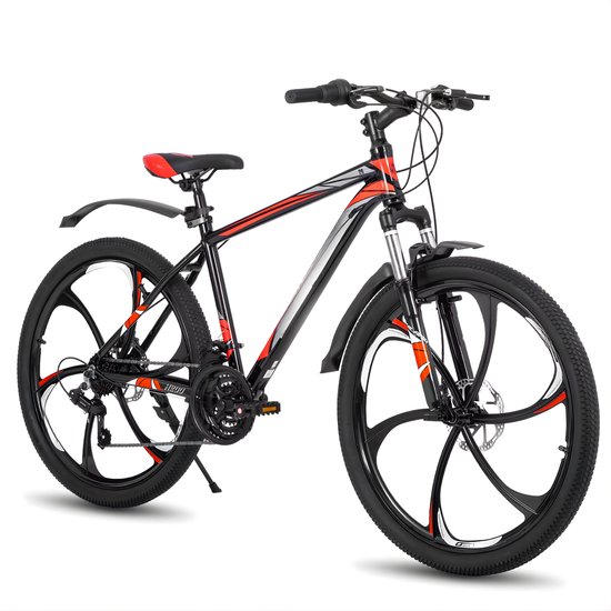 Mountainbike 66 cm - Voor Heren en Dames / Off-Road en Dagelijks Gebruik - 21 Versnellingen MTB met Dubbele Mechanische Schijfremmen - Aluminium Frame met Spatborden - Oranje van Merkloos — afbeelding 5