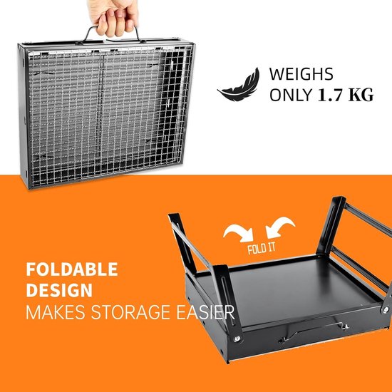 Luxiba - Houtskoolbarbecue, klapgrill, tafelgrill, draagbare reisgrill, outdoor, picknick, campinggrill, 35 cm x 27 cm x 19,5 cm van Luxiba — afbeelding 2