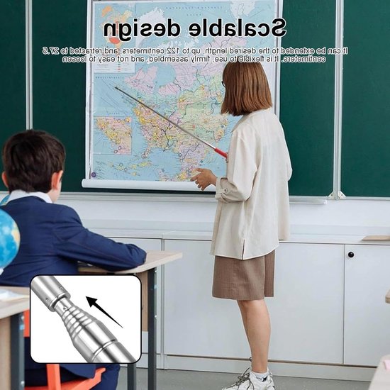 2 Stuks Verstelbare Aanwijsstokken van 48 Inch voor Klaslokalen, Presentaties en Kantoorgebruik, Draagbare Telescopische Stokken in Rood en Zwart van Merkloos	 — afbeelding 3