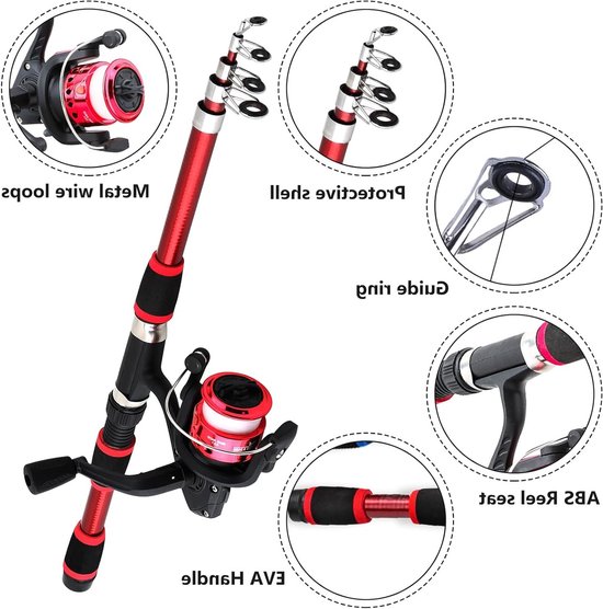 Telescopische Visspullen voor Kinderen, 2-delige Visshengel Set van 180 cm, Draagbare Visuitrusting met Rol en Lood, Inclusief Tas voor Jongeren — afbeelding 3