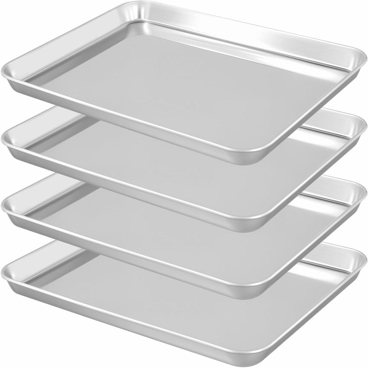 Roestvrijstalen bakplaten set van 4, 31,5 x 24,5 x 2,5 cm, ideaal voor bakken, koken en ovengerechten