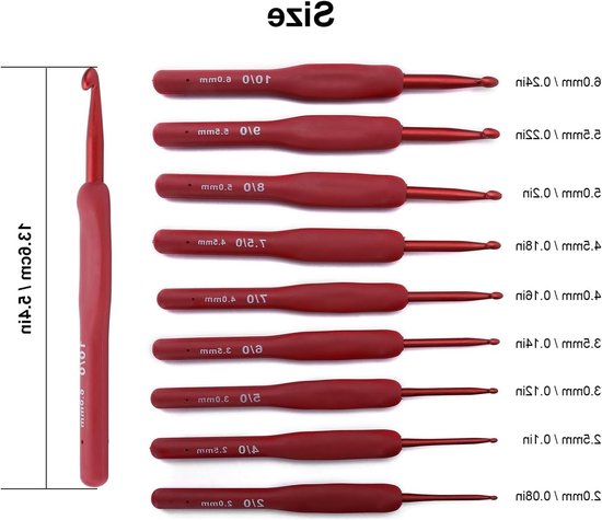 Complete Haaknaalden Set van 9 Stuks, Ergonomische Aluminium Haaknaalden met Zachte Grip voor Beginners en Creatieve Projecten van Merkloos — afbeelding 3