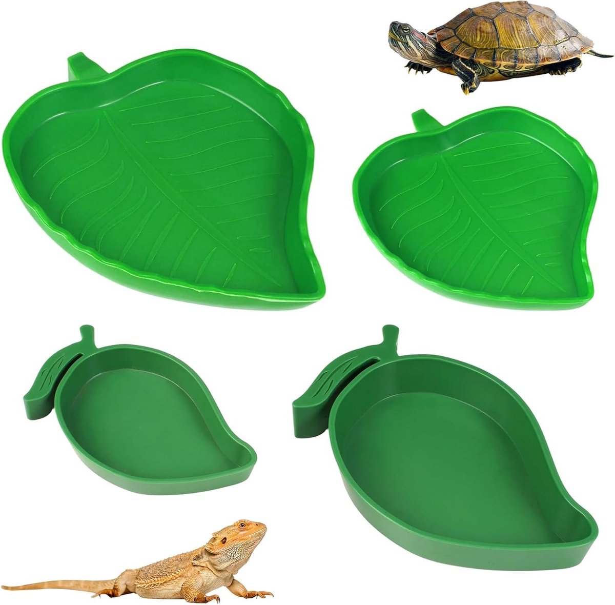 4-Pack Voedingskommen voor Reptielen - Waterbakken voor Terrariums in 2 Vormen en 2 Maten voor Hagedissen, Schildpadden en Kleine Dieren