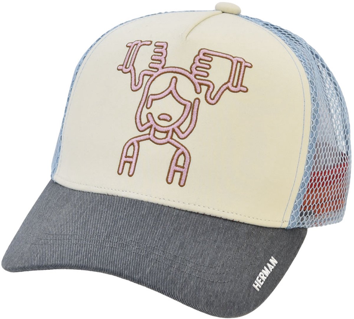 Herman Casquette baseball trucker américaine tricolore avec mesh souple, panneau frontal avec logo "unlike" brodé