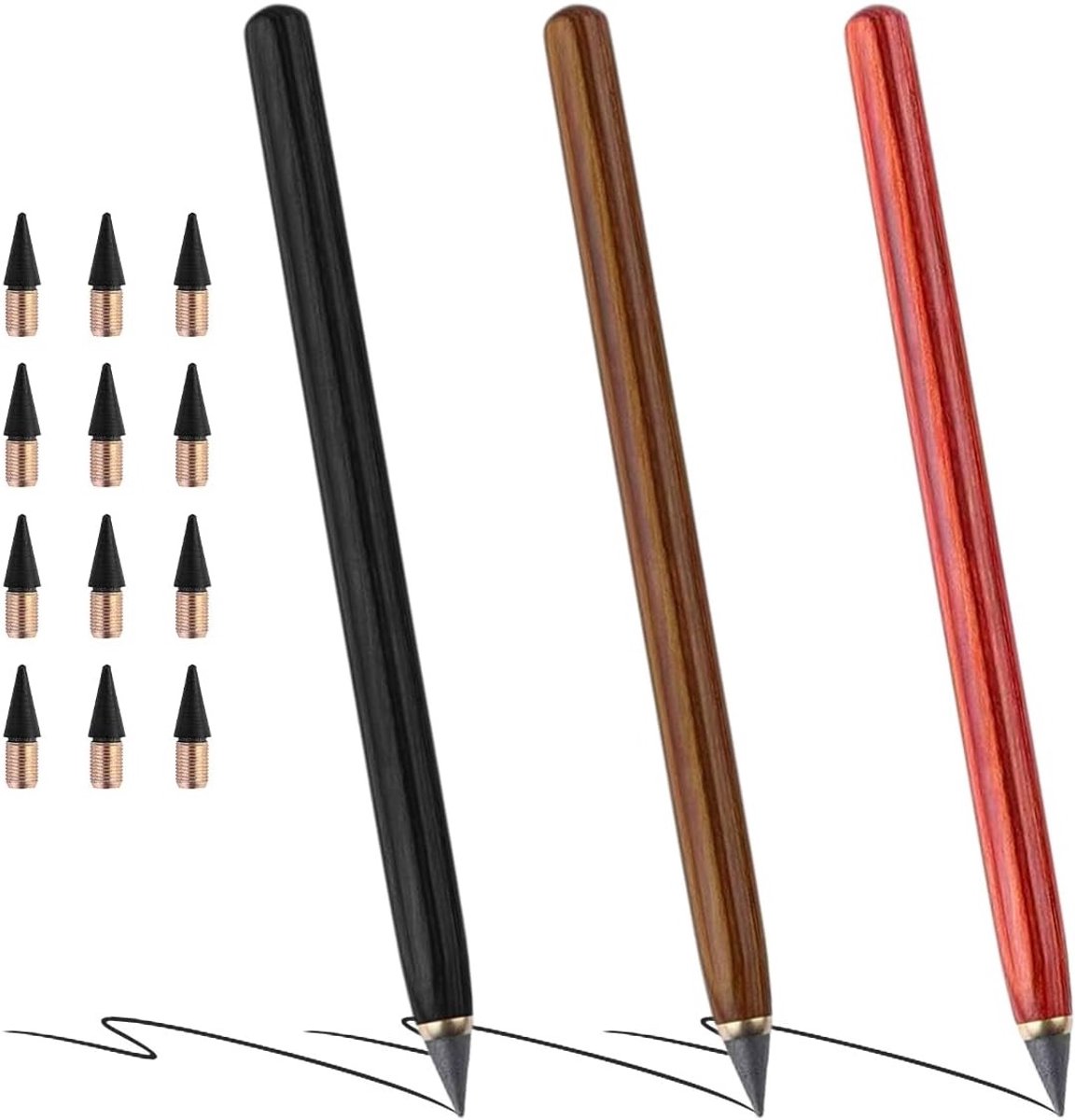 Set van 3 Herbruikbare Pennen, Altijd Scherpe Potlood zonder Slijpen, Ideaal voor Studenten en Kunstenaars met 12 Vervangbare Puntjes